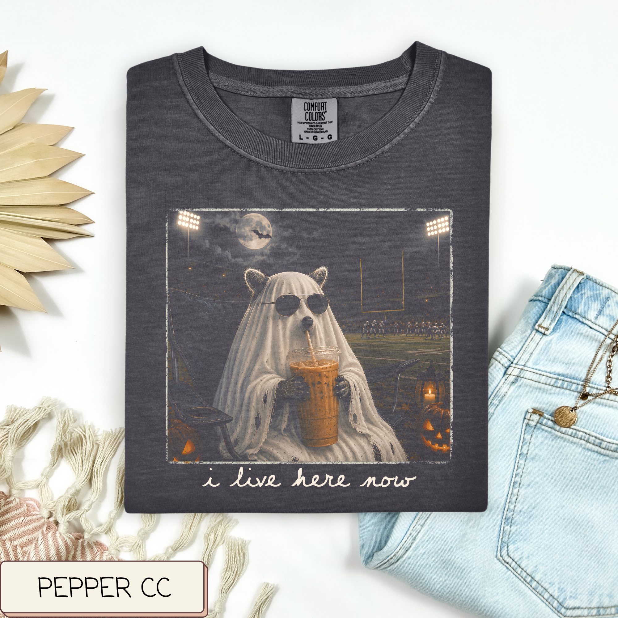 I Live Here Now Ghost Raccoon Tee.