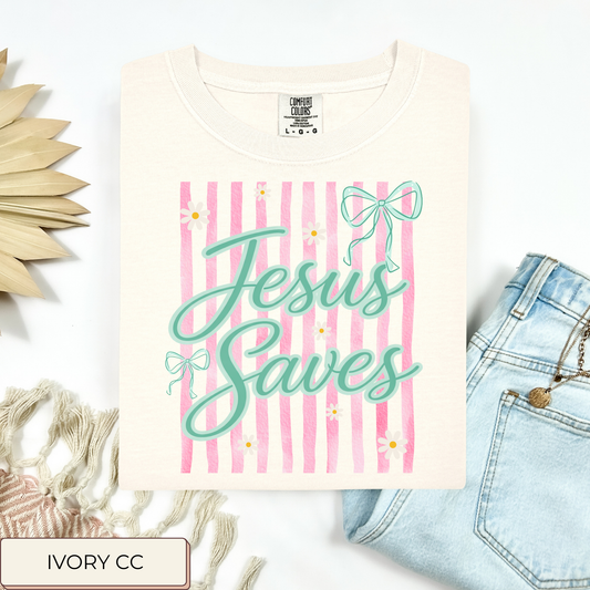 Striped Jesus Saves Tee.