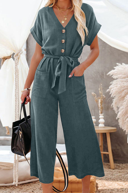 Blue Belted Wide Leg Jumpsuit FB
