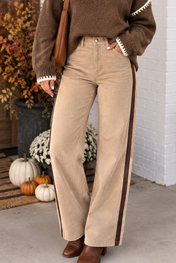 Corduroy Side Stripe Straight Leg Pants