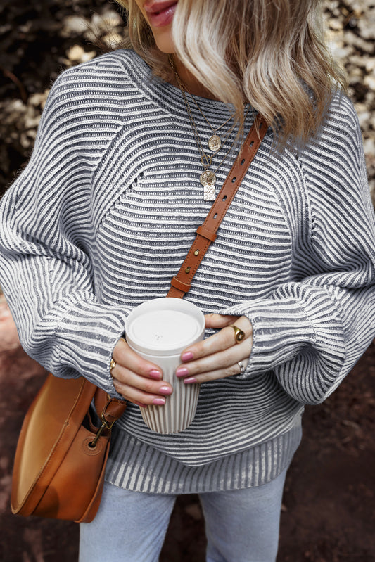Striped Ribbed Knit Sweater *Multiple Colors* FB