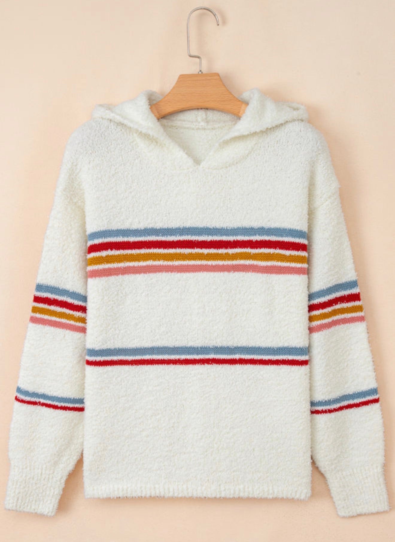 Stripe Hooded Popcorn Sweater