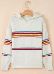 Stripe Hooded Popcorn Sweater