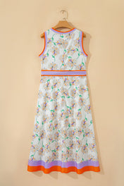White Floral Belted Maxi Dress