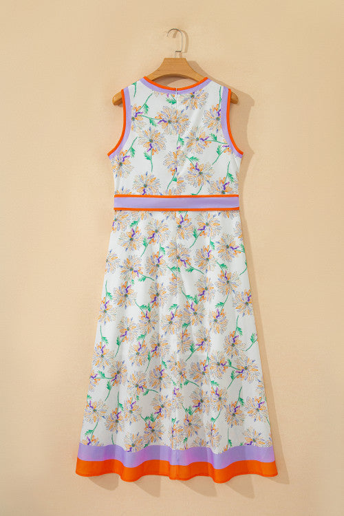 White Floral Belted Maxi Dress