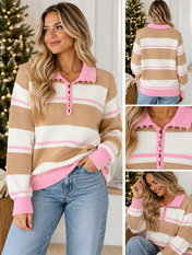 Pink Stripe Placket Sweater Full Run RTS