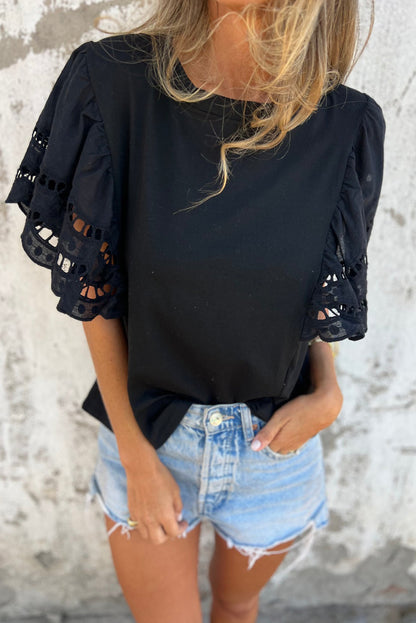 Black Hollow Embroidered Top RTS