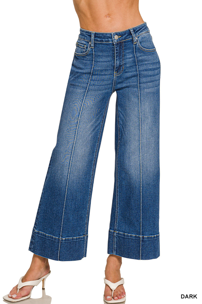 Cropped Wide Leg Pintuck Zenana Jeans