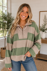 Green Striped Zipper Top Full Run RTS