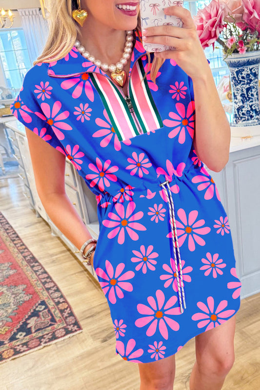 Purple Floral Quarter Zip Dress FB