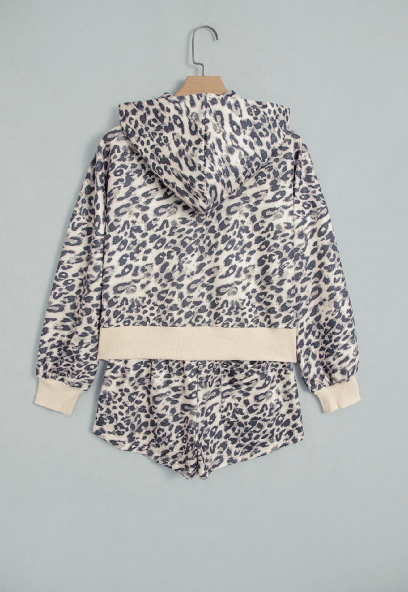 Leopard Zip Up Hoodie And Short Set