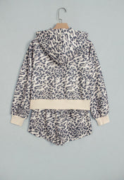 Leopard Zip Up Hoodie And Short Set