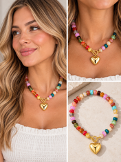 Beaded Heart Toggle Necklace New RTS