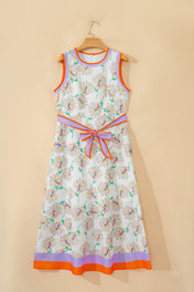 White Floral Belted Maxi Dress