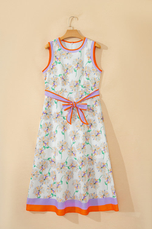 White Floral Belted Maxi Dress