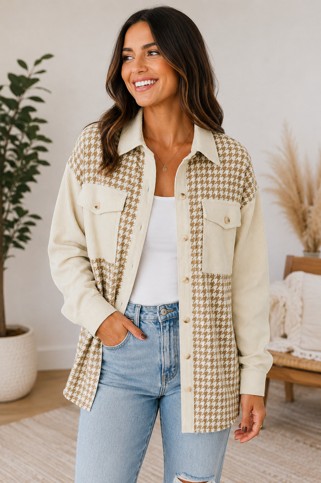 Houndstooth Corduroy Shacket Full Run RTS