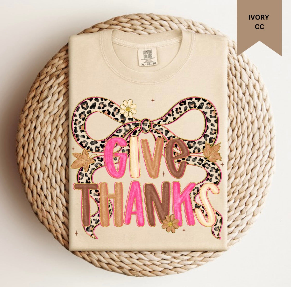 Give Thanks Leopard Pink Bow Tee.