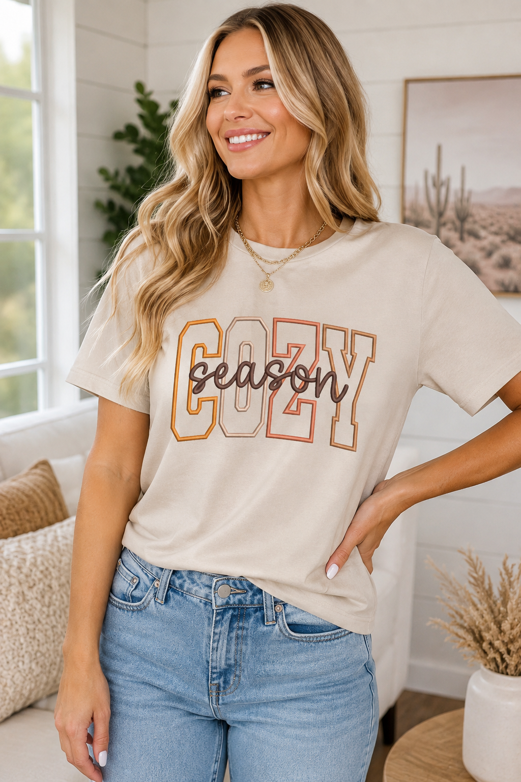 Khaki Embroidered Cozy Season Top Full Run RTS