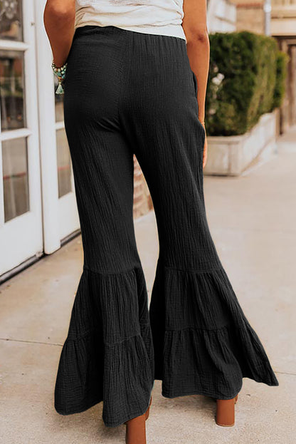 Black Textured Ruffled Bell Bottoms RTS