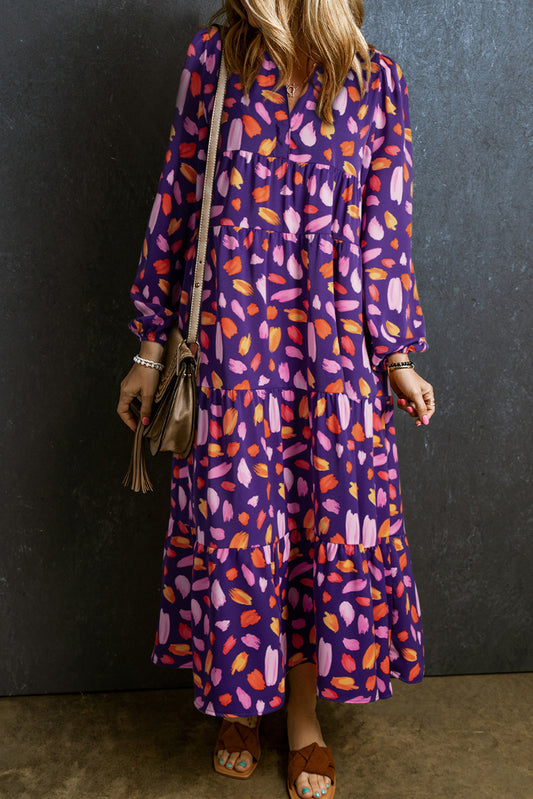 Purple Petal Collared Tiered Dress