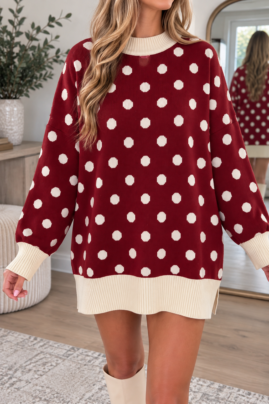 Polka Dot Ribbed Sweater