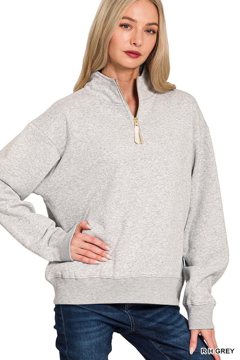 Fleece Half Zip Zenana Sweatshirt