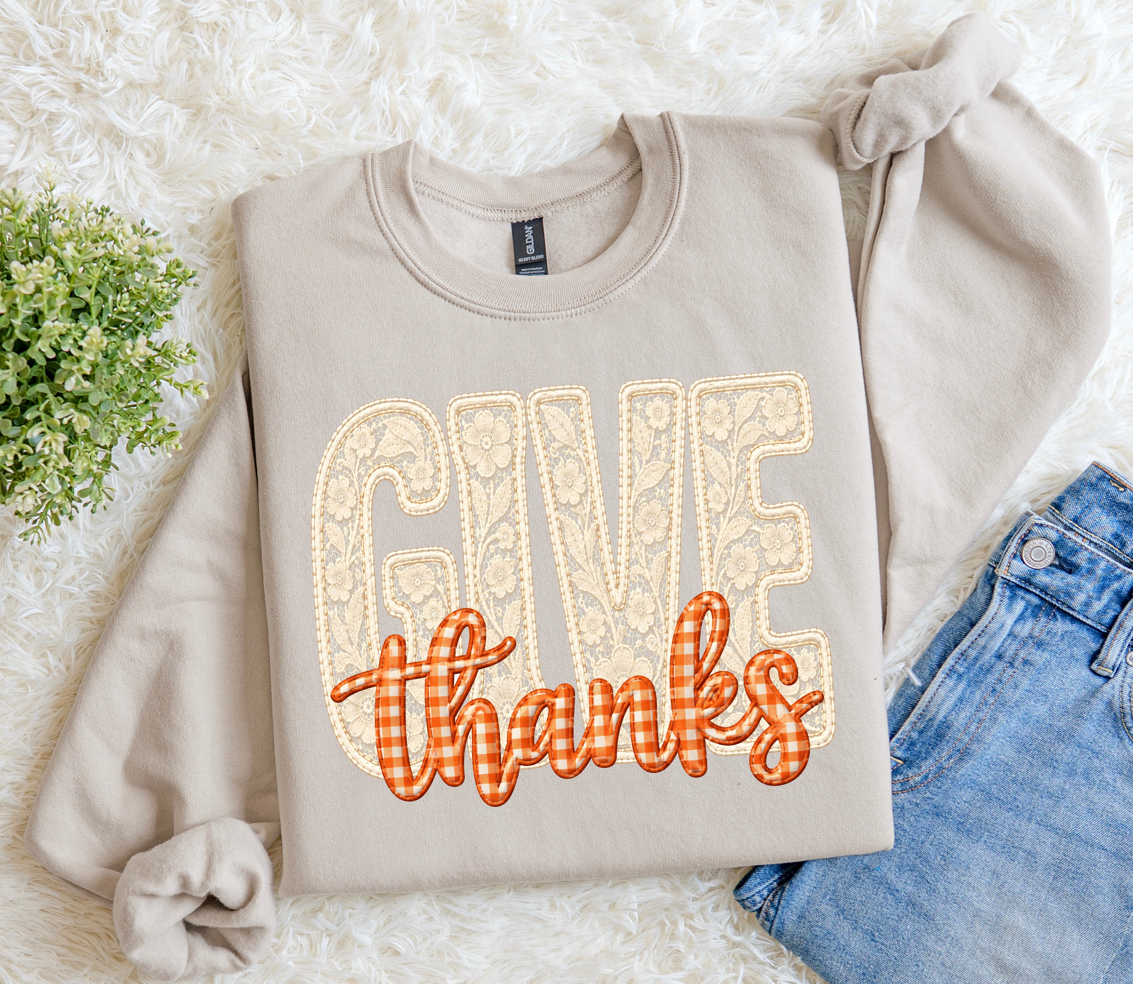 Give Thanks Lace Sweatshirt.