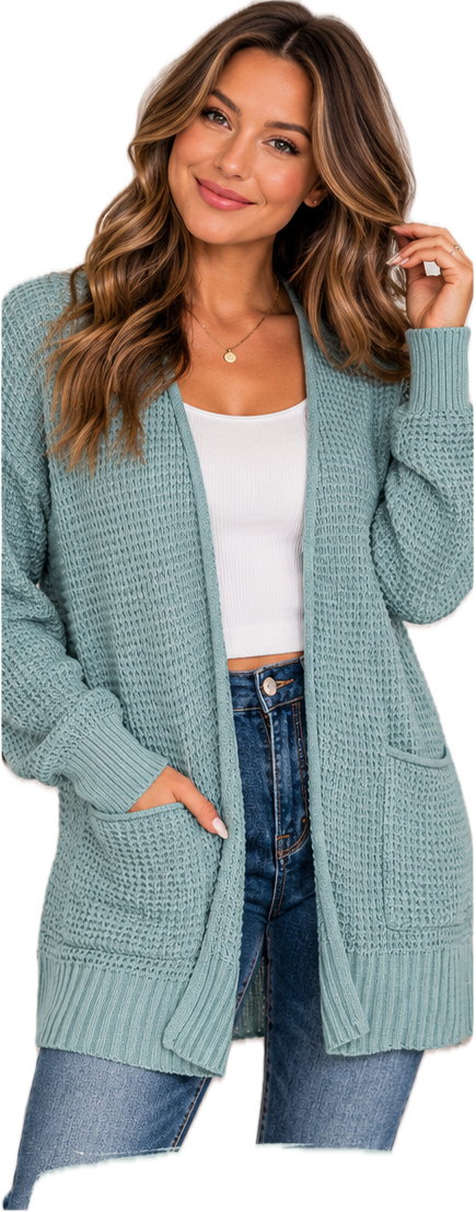 Waffle Open Cardigan Zenana Sweater