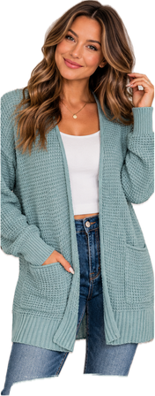 Waffle Open Cardigan Zenana Sweater