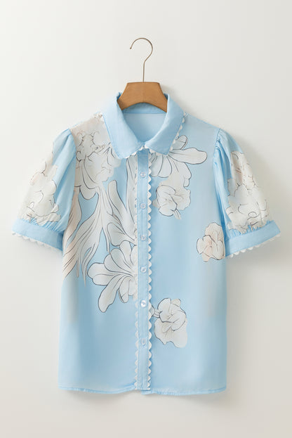 Sky Blue Floral Ric Rac Trim Top RTS