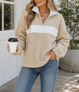 Beige Fleece Zipped Pullover