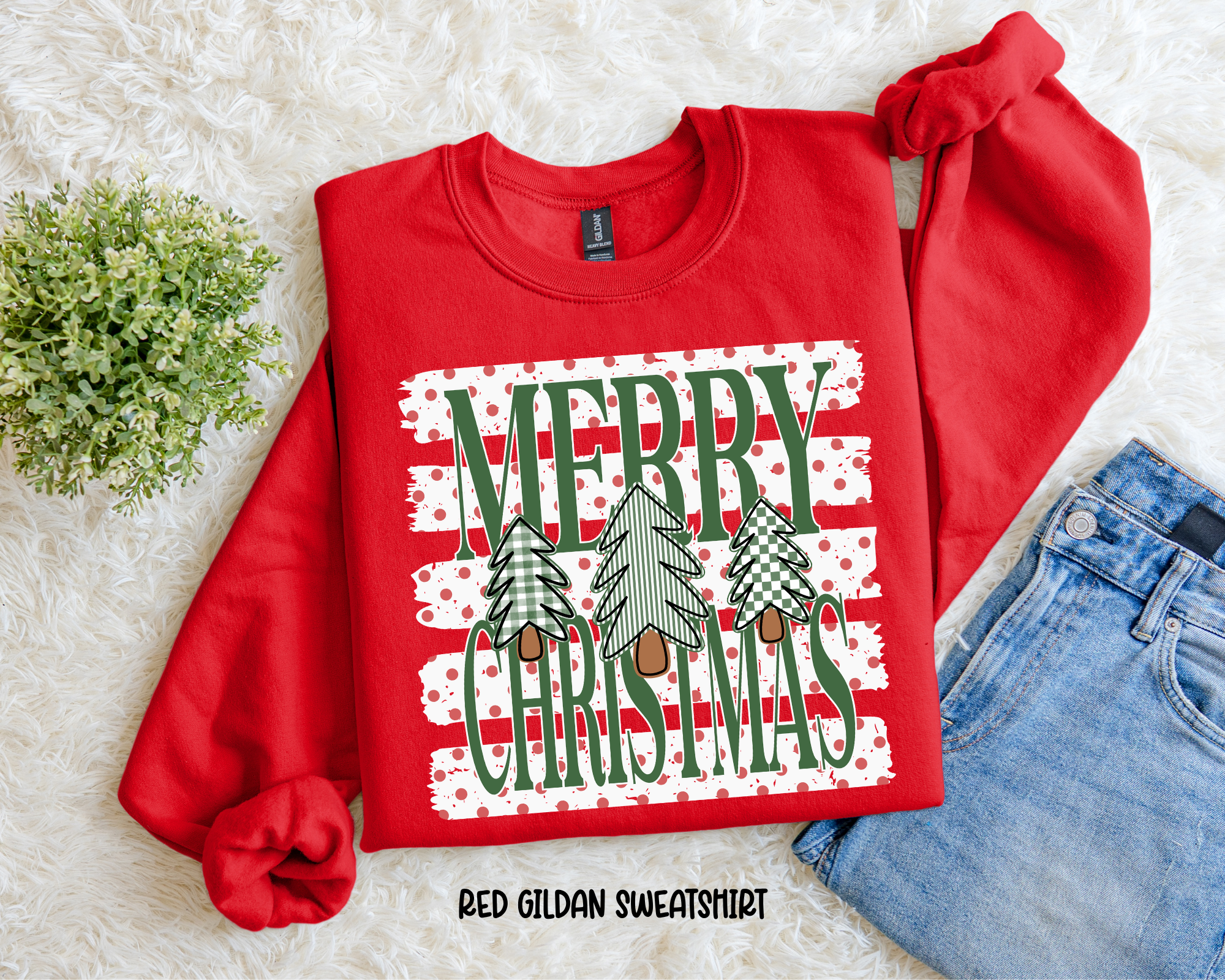 Stripe Green Merry Christmas Sweatshirt.