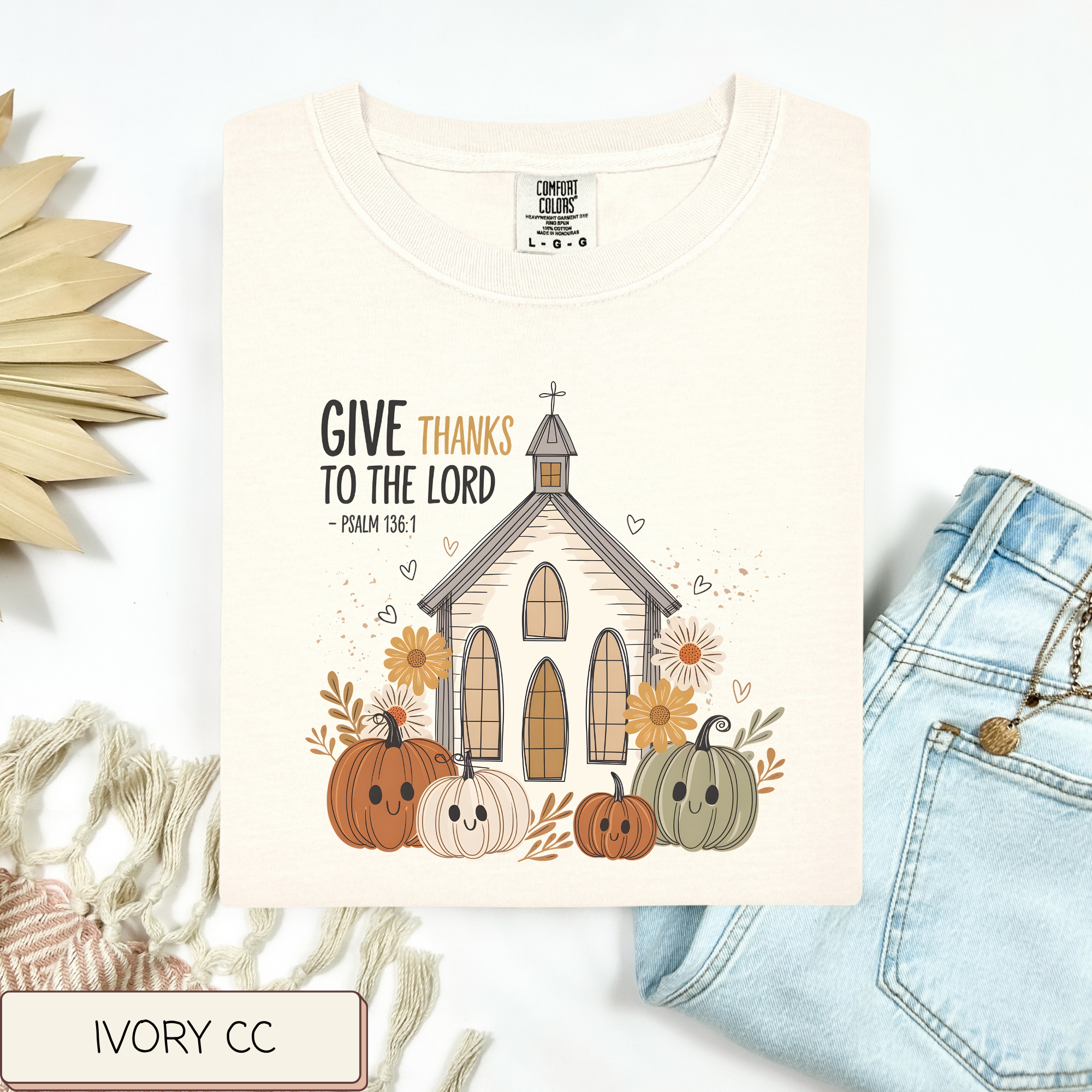 Give Thanks Church And Pumpkins Tee.