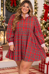 Plaid Striped Shift Plus Dress