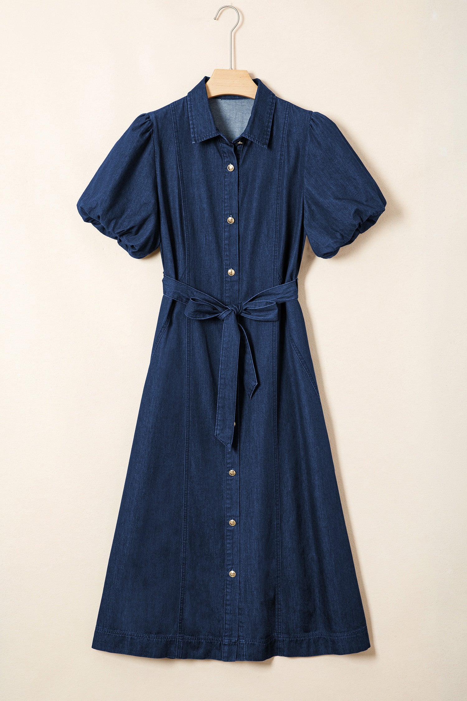 Bubble Sleeve Long Denim Dress