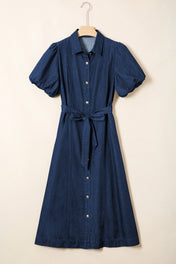 Bubble Sleeve Long Denim Dress