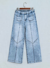 Studded Wide Leg Pocketed Jeans