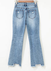Raw-Hem Ripped Flare Jeans