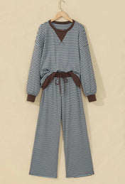 Brown Stripe Two Piece Set