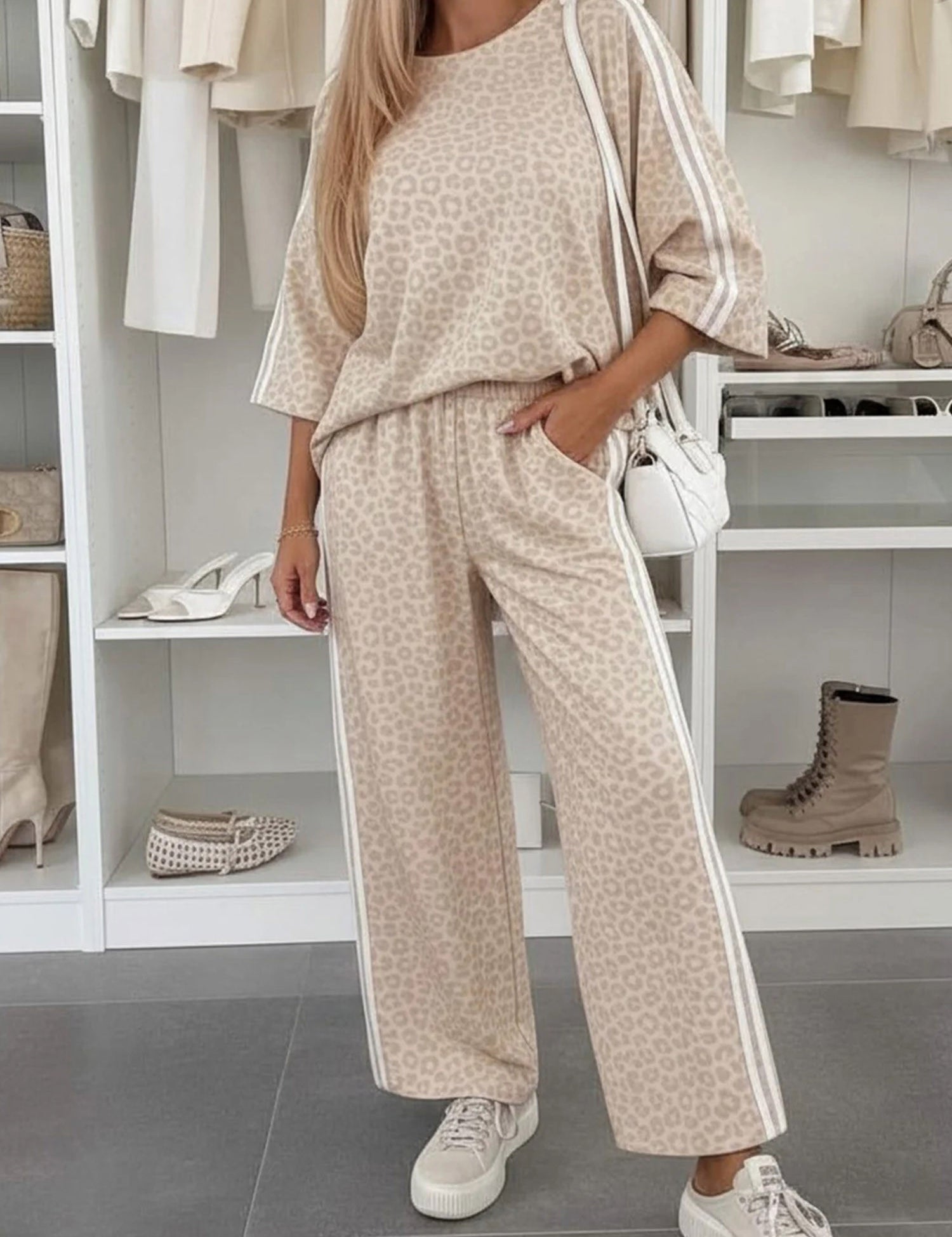 Leopard Varsity Stripe Pant Set