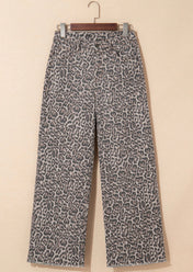 Leopard Frayed High Waist Jeans