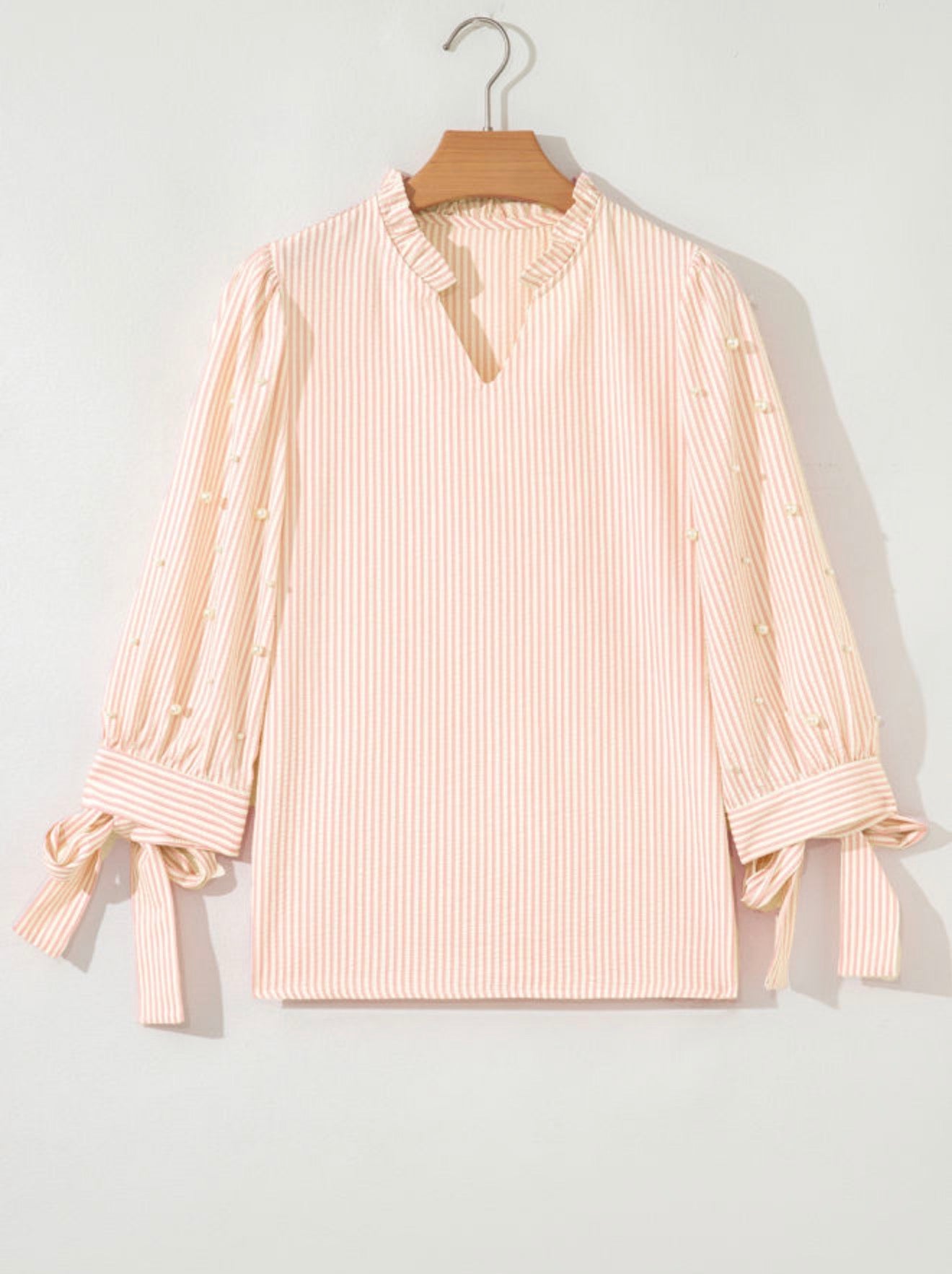 Pink Stripe Pearl Blouse Full Run RTS