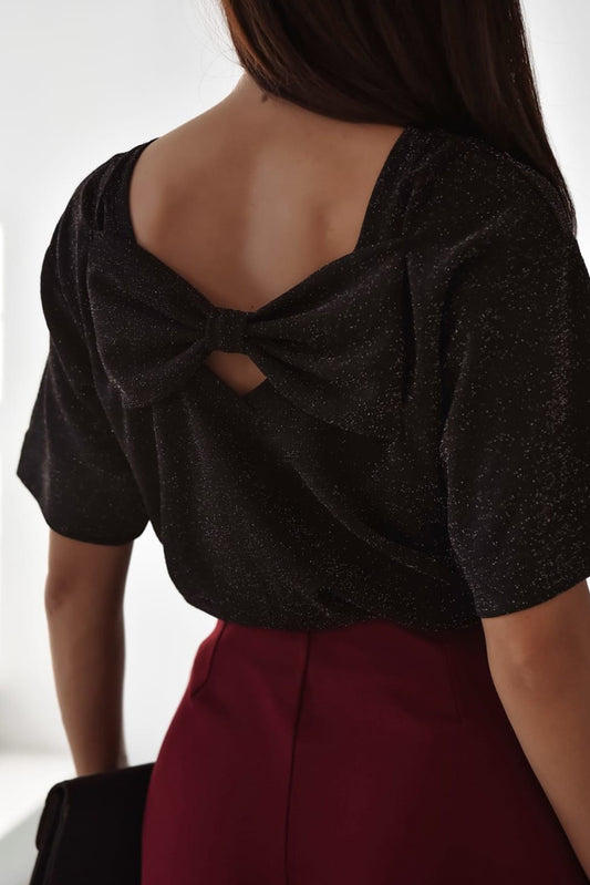 Black Bow Glittery Top