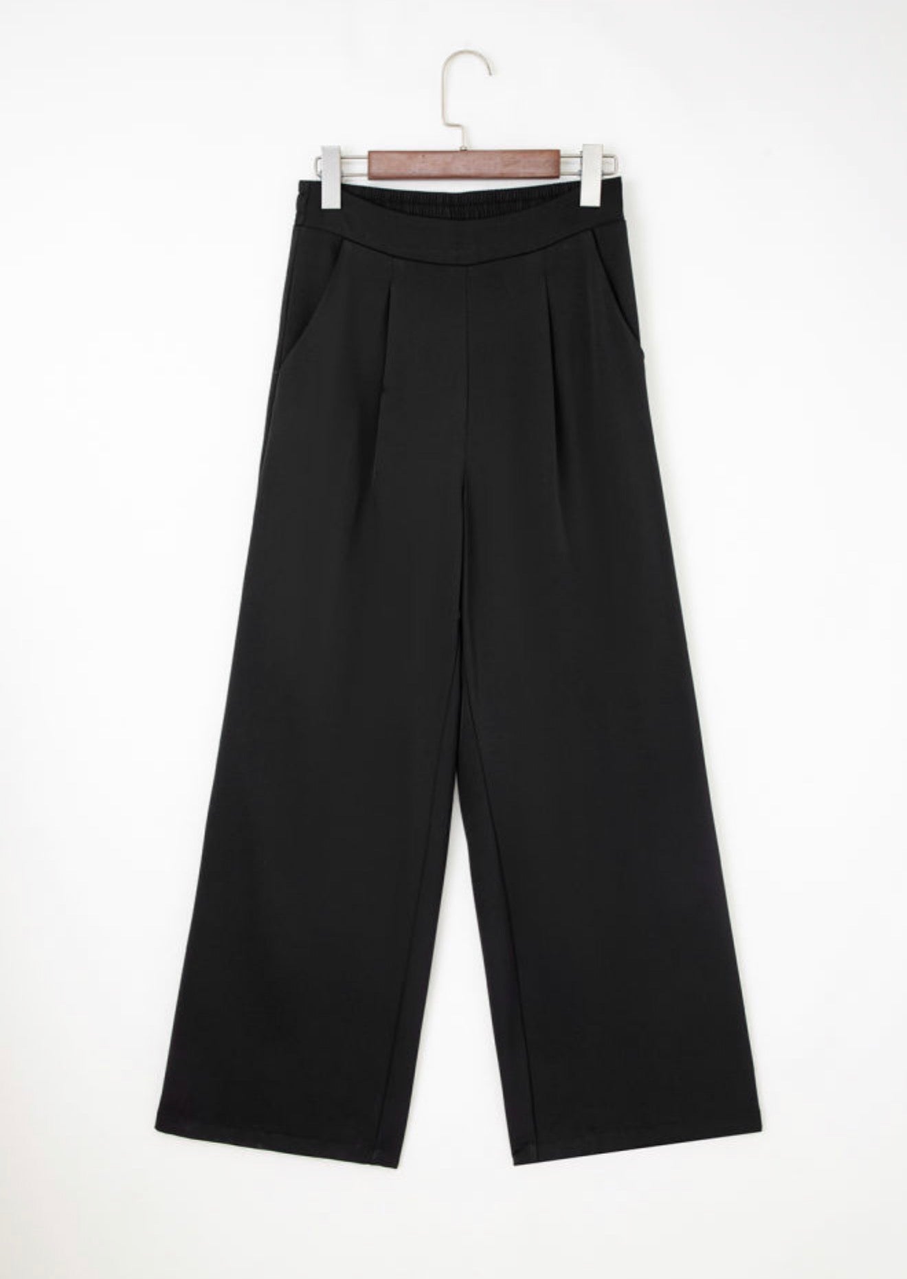 Black Pleated Pull On High Elastic Pants