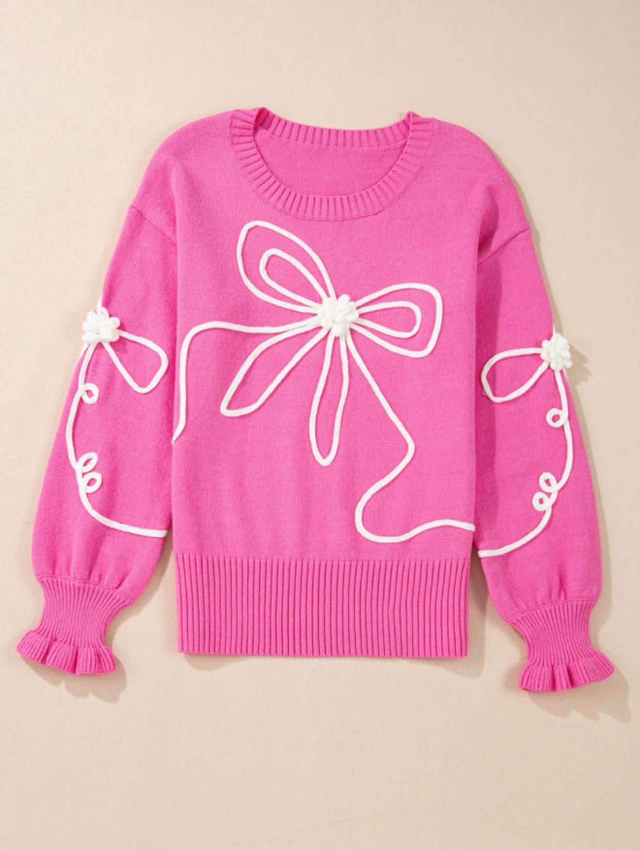 Pink Bow Trim Sweater