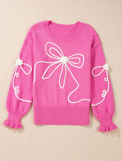 Pink Bow Trim Sweater