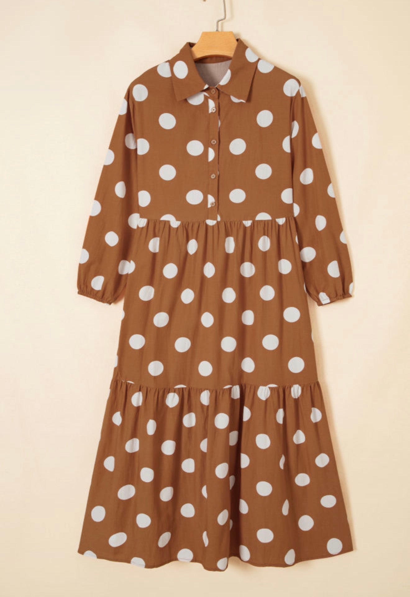 Brown Polka Dot Shift Dress With Pockets