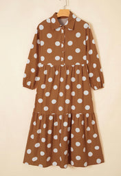Brown Polka Dot Shift Dress With Pockets