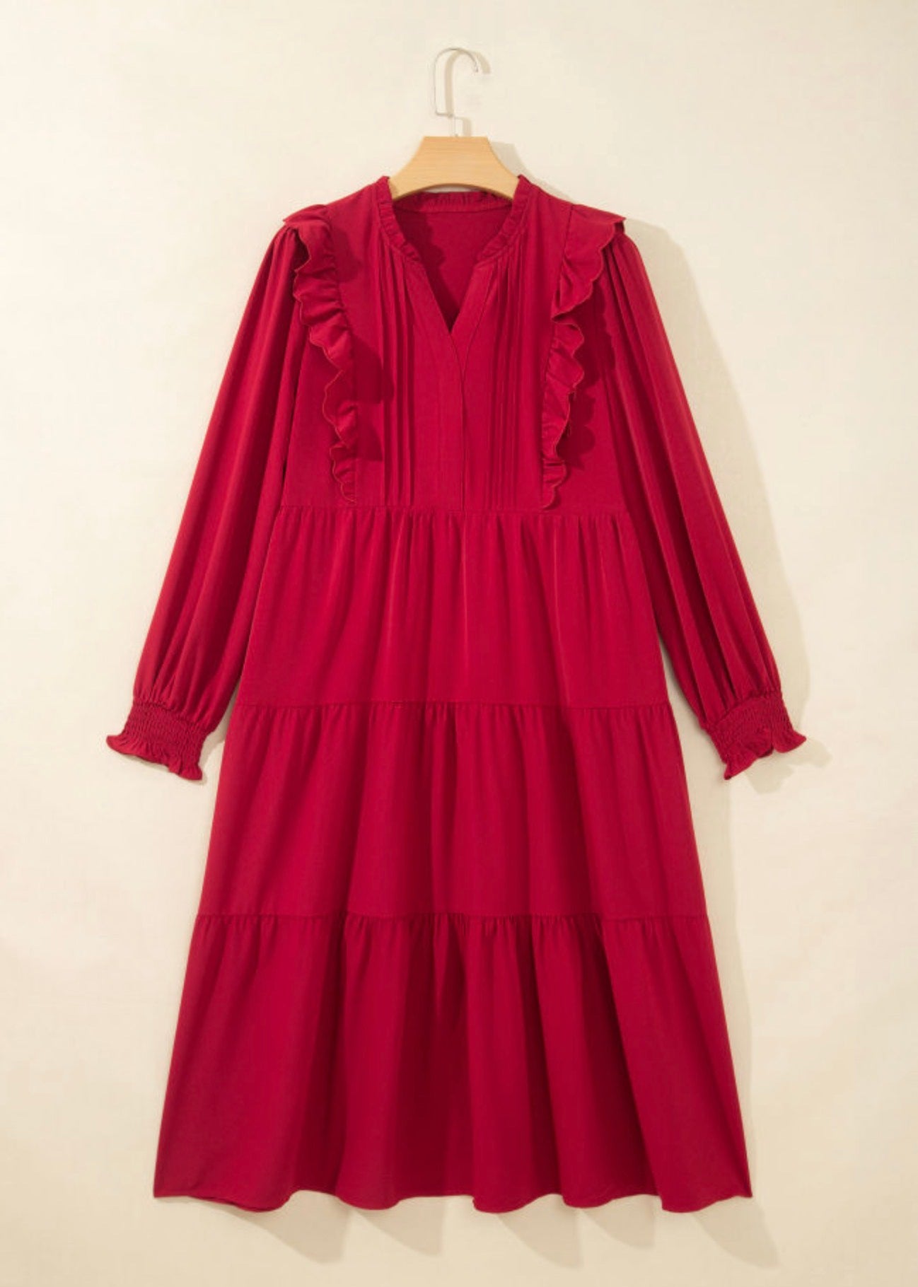 Red Ruffle Midi Dress