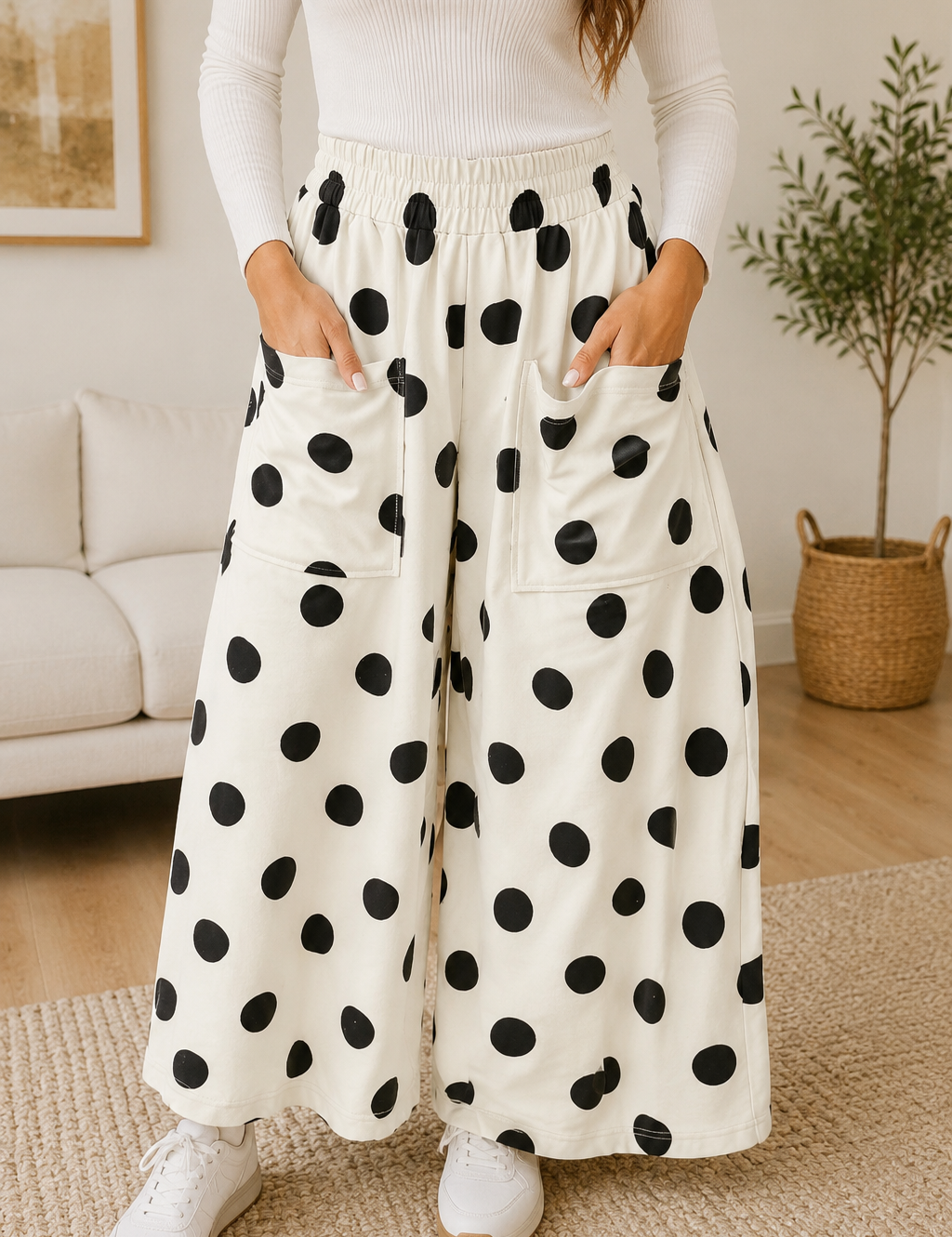 Polka Dot Elastic Casual Pants Full Run RTS